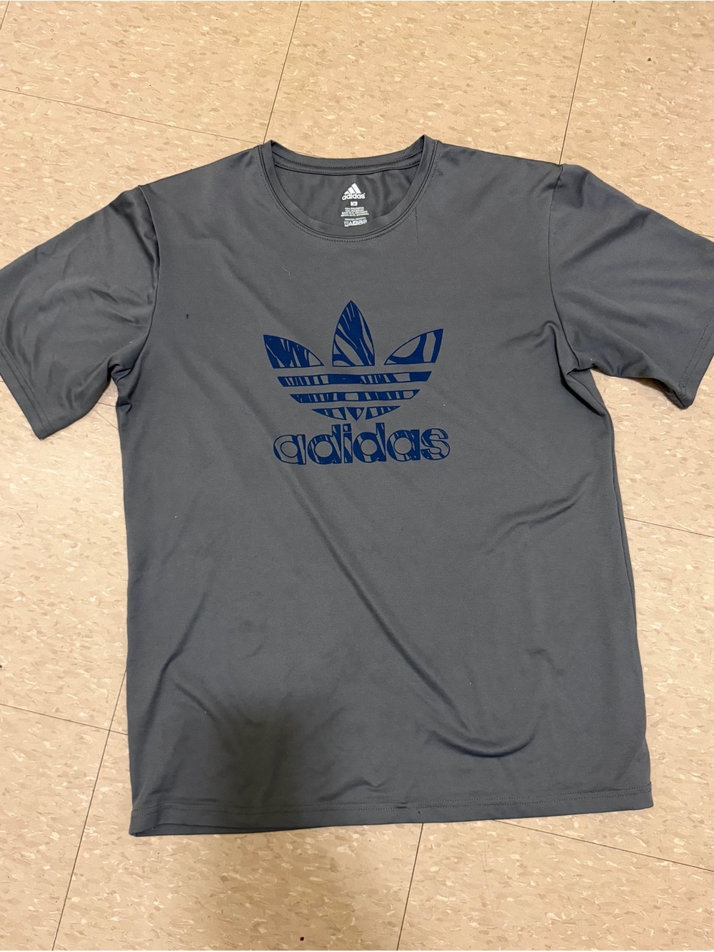 adidas Gray Short Sleeve Tee with Navy Trefoil